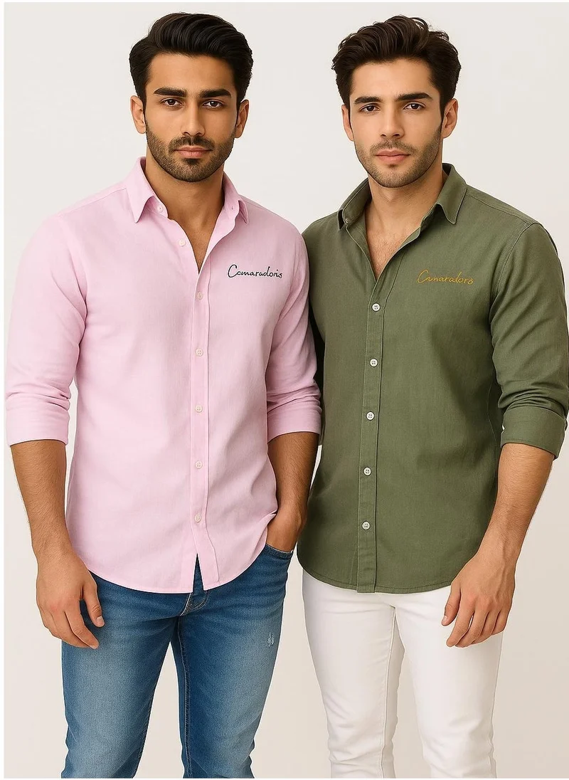 ثوجفيت قميص كتان فاخر عبوة من قطعتين أخضر + وردي