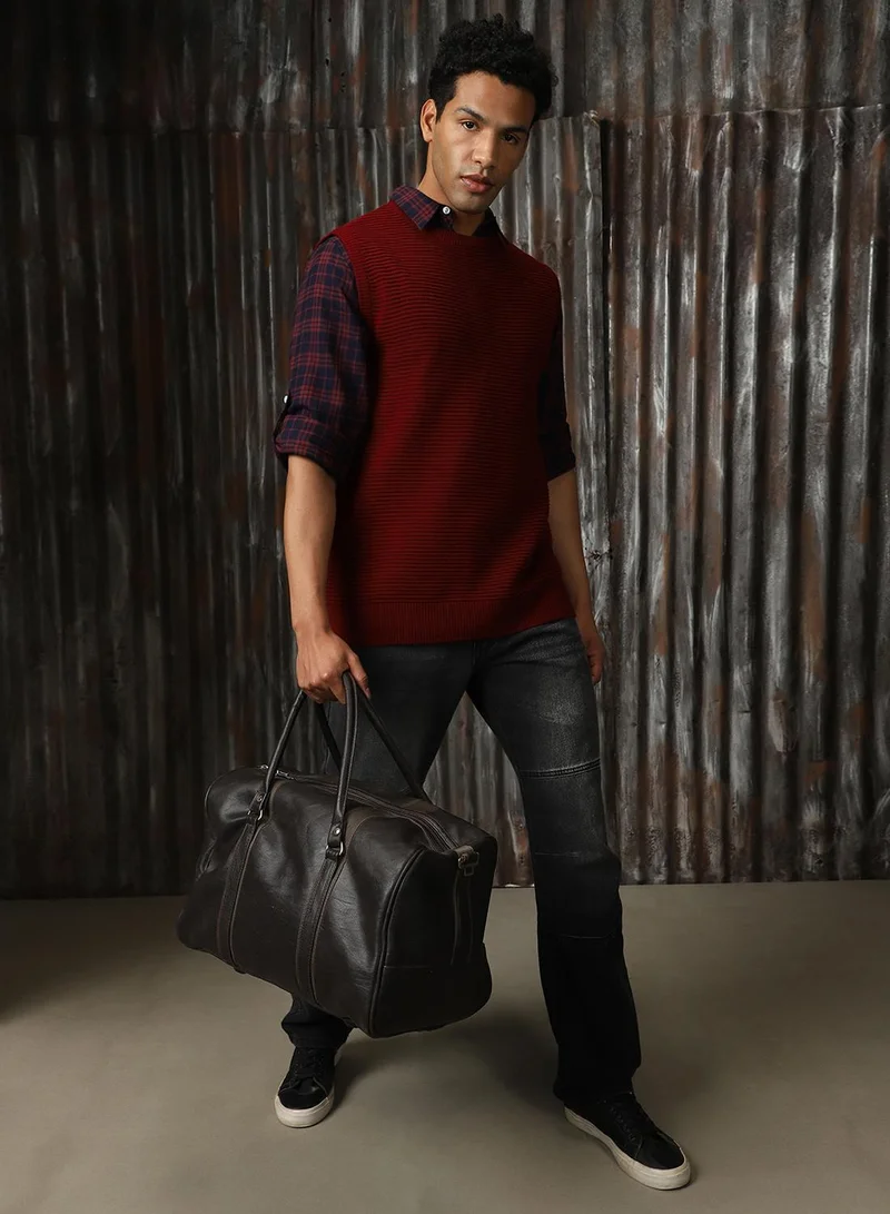 HIGH STAR Maroon Men's Maroon 100% Acrylic Solid Relaxed Fit Sweater for Men | Best Price UAE