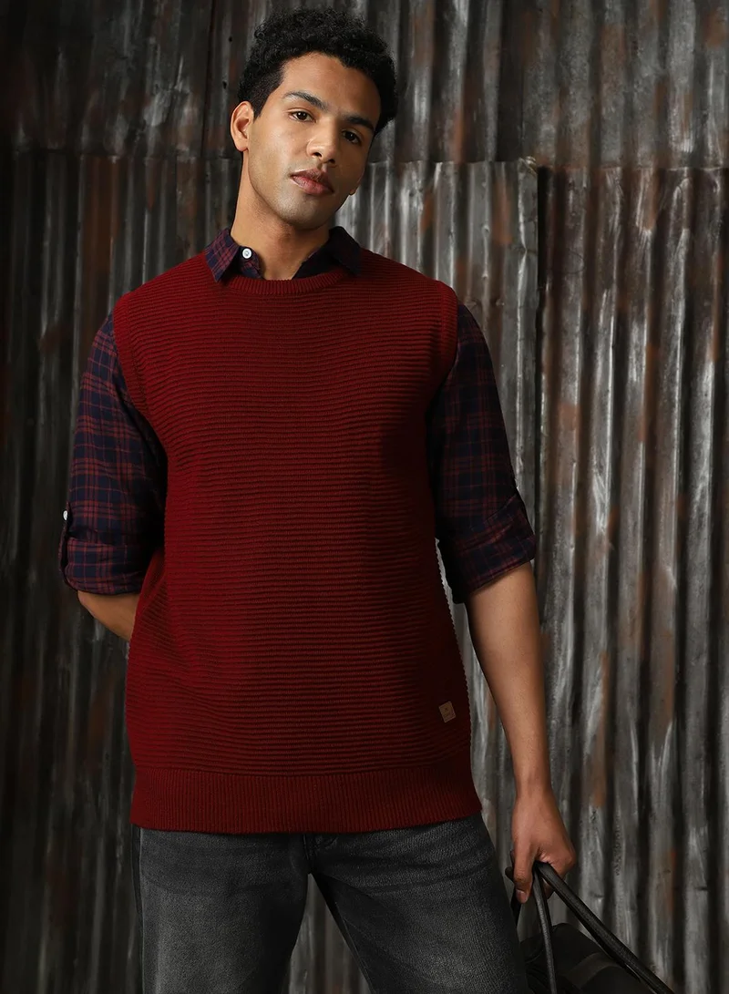 HIGH STAR Maroon Men's Maroon 100% Acrylic Solid Relaxed Fit Sweater for Men | Best Price UAE