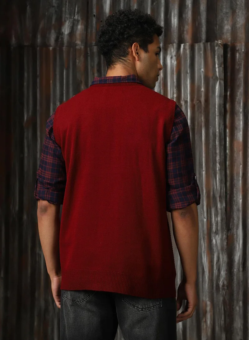 HIGH STAR Maroon Men's Maroon 100% Acrylic Solid Relaxed Fit Sweater for Men | Best Price UAE