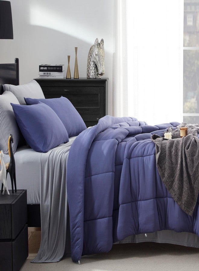 SLEEP ZONE Jersey Knit King Size Comforter Set - 3 Pieces, 1 Comforter and 2 Pillow Shams, Fluffy Breathable Bedding for Family，Bedroom, Ultra Soft and Skin Friendly for Adults (Navy, King) - Image 5