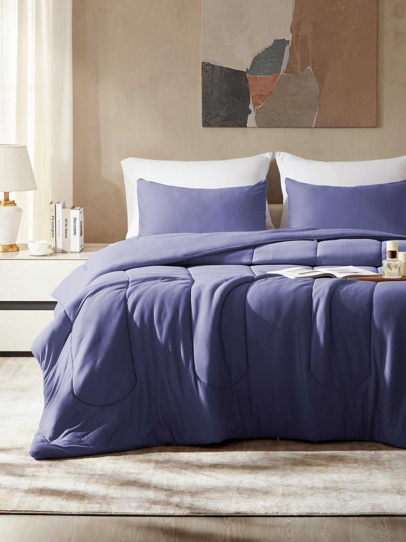 SLEEP ZONE Jersey Knit King Size Comforter Set - 3 Pieces, 1 Comforter and 2 Pillow Shams, Fluffy Breathable Bedding for Family，Bedroom, Ultra Soft and Skin Friendly for Adults (Navy, King) - Image 1