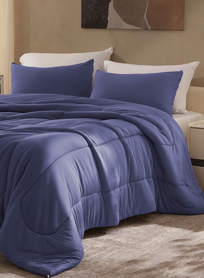 SLEEP ZONE Jersey Knit King Size Comforter Set - 3 Pieces, 1 Comforter and 2 Pillow Shams, Fluffy Breathable Bedding for Family，Bedroom, Ultra Soft and Skin Friendly for Adults (Navy, King) - Image 2