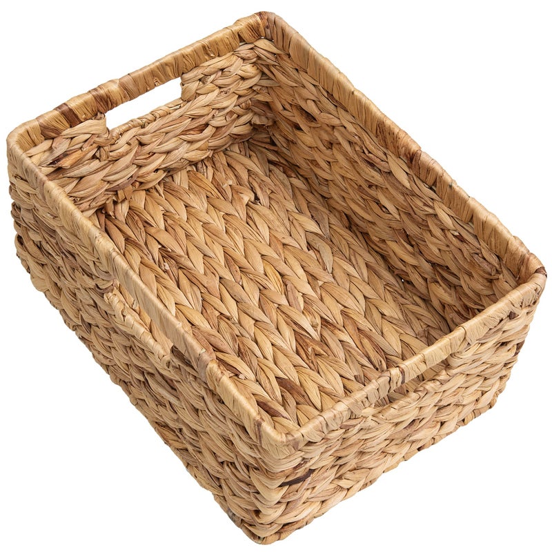 StorageWorks Large Rectangular Wicker Basket Water Hyacinth Storage Basket with Builtin Handles 1 Pack