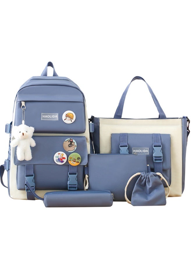 Yakiter Backpack Set,Kids School Bag,Single Layer Canvas Cute Backpack,Tote Bag,Pen Bag,Crossbody Bag,Kids cute Backpack,Casual Daily Back Pack(Blue)  - Image 1