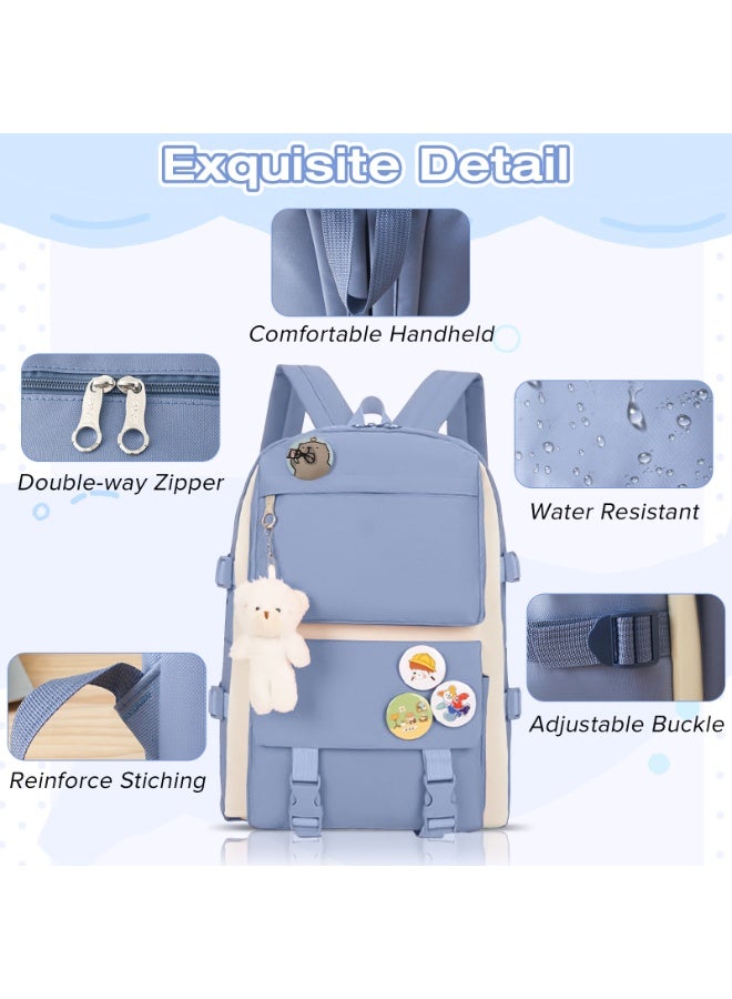 Yakiter Backpack Set,Kids School Bag,Single Layer Canvas Cute Backpack,Tote Bag,Pen Bag,Crossbody Bag,Kids cute Backpack,Casual Daily Back Pack(Blue)  - Image 4