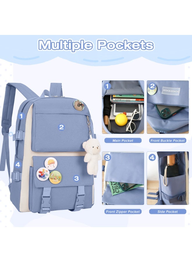 Yakiter Backpack Set,Kids School Bag,Single Layer Canvas Cute Backpack,Tote Bag,Pen Bag,Crossbody Bag,Kids cute Backpack,Casual Daily Back Pack(Blue)  - Image 2