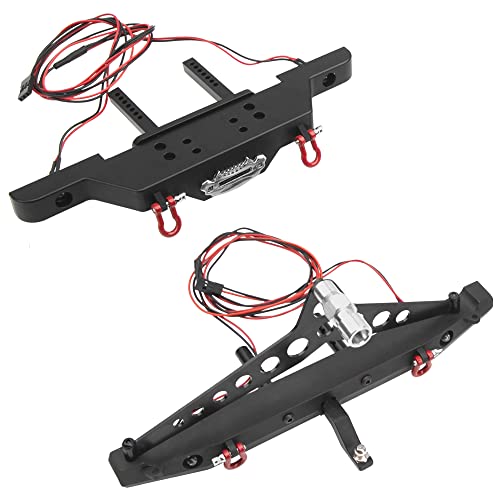 Vgoohobby RC Front Bumper Rear Bumper with LED Lights Headlights Tow Hook Spare Tire Carrier Compatible with Axial SCX10 Traxxas TRX4 90046 90047 SCX10iii AX10300 110 RC Crawler Car - Image 1