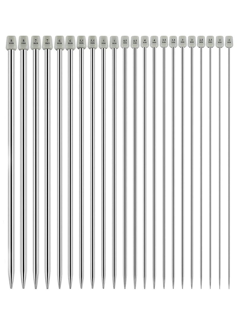 مجموعة إبر حياكة من 11 زوجًا، 22 قطعة، بطول 10 بوصات، مجموعة إبر حياكة أحادية الطرف من الفولاذ المقاوم للصدأ بمقاسات مختلفة من 2.0 مم إلى 8.0 مم، مجموعة إبر سترة للمبتدئين - Image 1