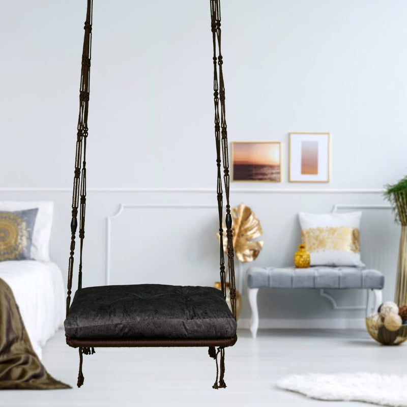 SwingSwing for AdultJhula for AdultsSwing for Living RoomSwing for Balcony Garden Indoor OutdoorSwing Chair with SilverGrey CushionHanging Hammock Swing in Colour Brown by Patiofy