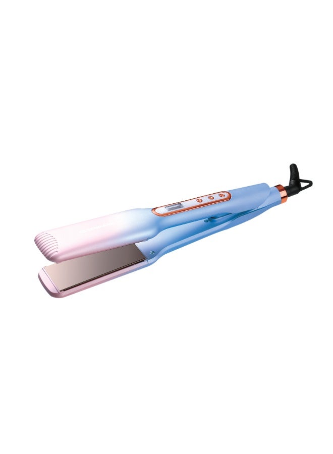 Olsenmark Hair Straightener- OMH4131/ Smooth and Easy-To-Use Design, Aluminum Plate, Temperature 230-degree Celsius/ PTC Heating Element, 7 Settings, Perfect for Salon and At Home Styling/ 2 Years Warranty sky blue and grey - Image 2
