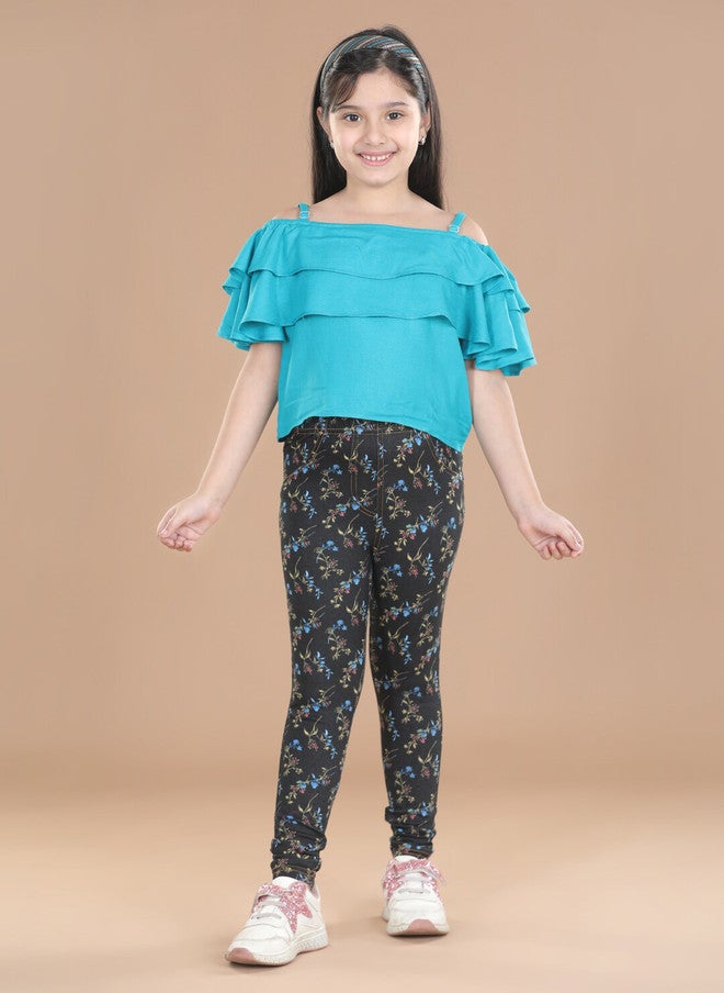 StyleStone Girls Black Printed Jeggings with Elasticated Waistband - Image 4