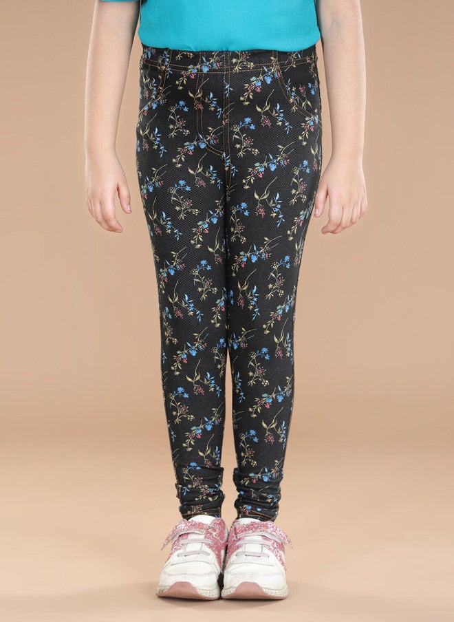 StyleStone Girls Black Printed Jeggings with Elasticated Waistband - Image 1