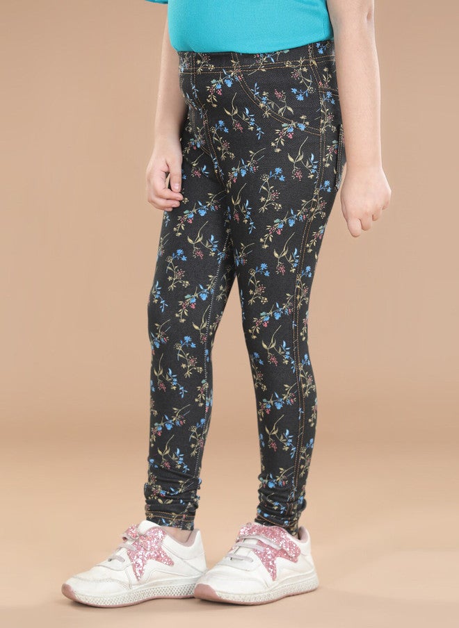 StyleStone Girls Black Printed Jeggings with Elasticated Waistband - Image 2
