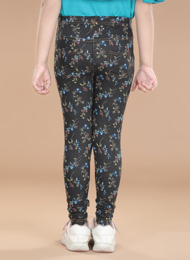 StyleStone Girls Black Printed Jeggings with Elasticated Waistband - Image 3