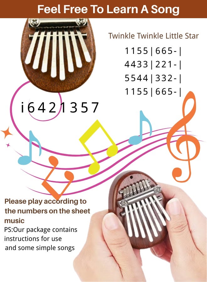 Generic Mini Thumb Piano Teardrop Kalimba 8 Keys -Wooden Finger Piano Piano With Lanyard, Professional Musical Gift For Valentine’S Day / Birthday, Perfect For Adult Beginners & Music Lovers  - Image 2
