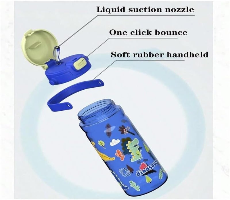 UKR Button Straw Water Bottle 550 ml Boys Blue Leakproof School Kids 18 oz Automatic Drinking Bottle Toddlers Press On Refillable BPA free (Dinosaur) - Image 3