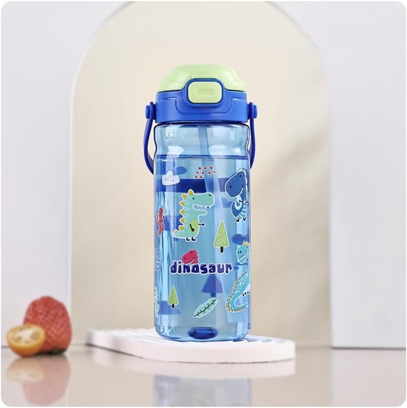 UKR Button Straw Water Bottle 550 ml Boys Blue Leakproof School Kids 18 oz Automatic Drinking Bottle Toddlers Press On Refillable BPA free (Dinosaur) - Image 4