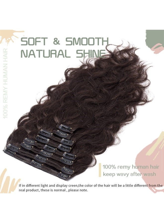 Wavy Clip in Hair Extensions Real Human Hair Curly Wavy Clip in Human Hair Double Weft Natural Wave Human Hair Clip in Extensions 8 Pieces 18 Clips 100% Remy Hair(20 Inch - 150g,Dark Brown (