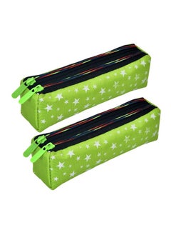 Kuber Industries Kuber Industries Pencil Pouch|Rexine Stationary Pouch|Pencil Utility Pouch|School Pencil Case for Kids|Pen-Pencil Box for Kids|2 Zipper Pencil Organizer|Star Pencil Pouch|Pack of 2|Green  - Image 1