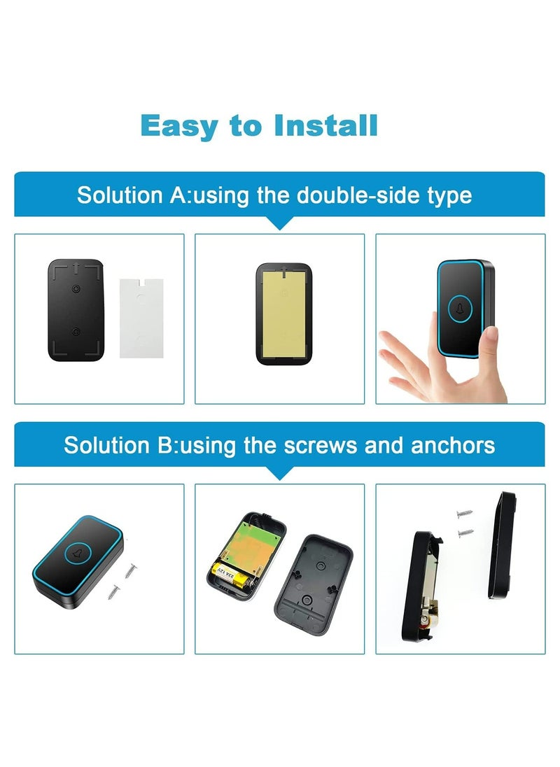 Excefore - Wireless Doorbell with Plug-in Receiver IP55 Waterproof Doorbell 1000ft Range Plug-in Cordless Door Chime Kit 5 Volume Levels 60 Chimes & LED Flash For Home Office Classroom Use - Image 1