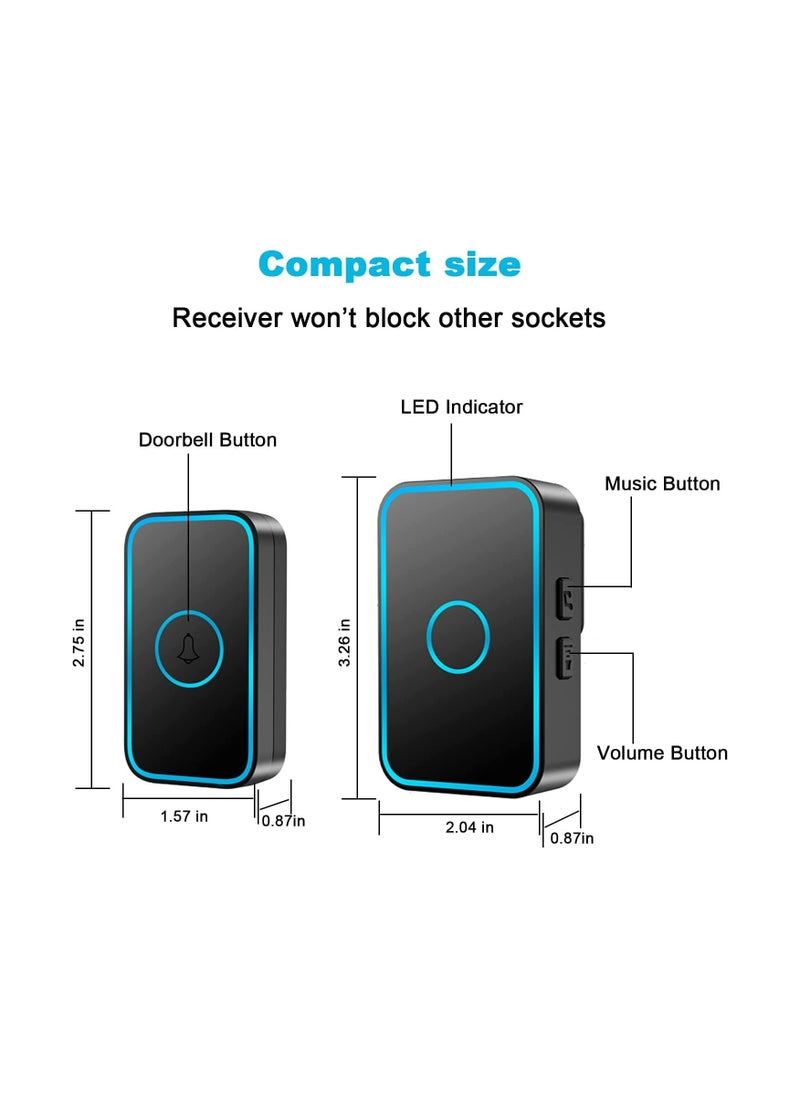 Excefore - Wireless Doorbell with Plug-in Receiver IP55 Waterproof Doorbell 1000ft Range Plug-in Cordless Door Chime Kit 5 Volume Levels 60 Chimes & LED Flash For Home Office Classroom Use - Image 1