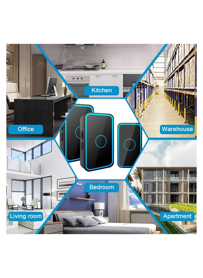 Excefore - Wireless Doorbell with Plug-in Receiver IP55 Waterproof Doorbell 1000ft Range Plug-in Cordless Door Chime Kit 5 Volume Levels 60 Chimes & LED Flash For Home Office Classroom Use - Image 1