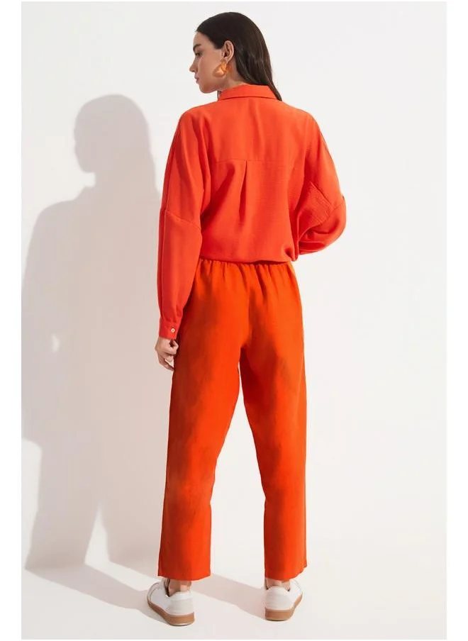 JUNE June Exclusive Elastic Waist 100% Linen Trouser Orange