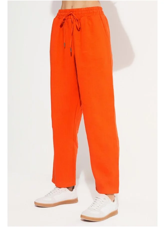JUNE June Exclusive Elastic Waist 100% Linen Trouser Orange