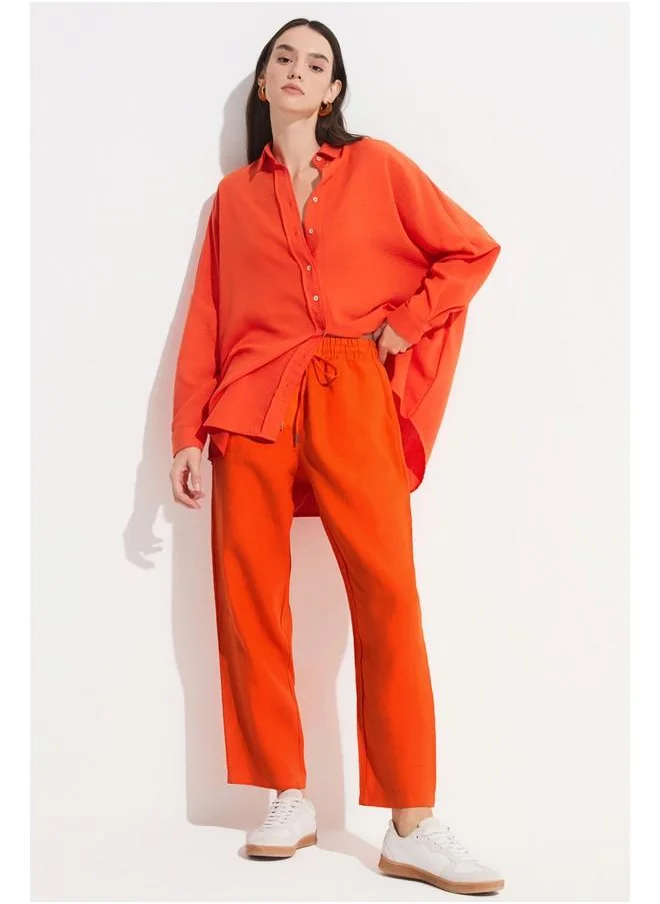 JUNE June Exclusive Elastic Waist 100% Linen Trouser Orange