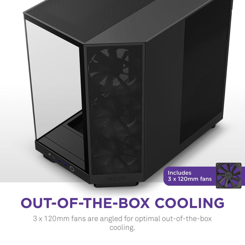 NZXT H6 Flow | CC-H61FB-01 | Compact Dual-Chamber Mid-Tower Airflow Case | Panoramic Glass Panels | High-Performance Airflow Panels | Includes 3 x 120mm Fans | Cable Management | Black - Image 4
