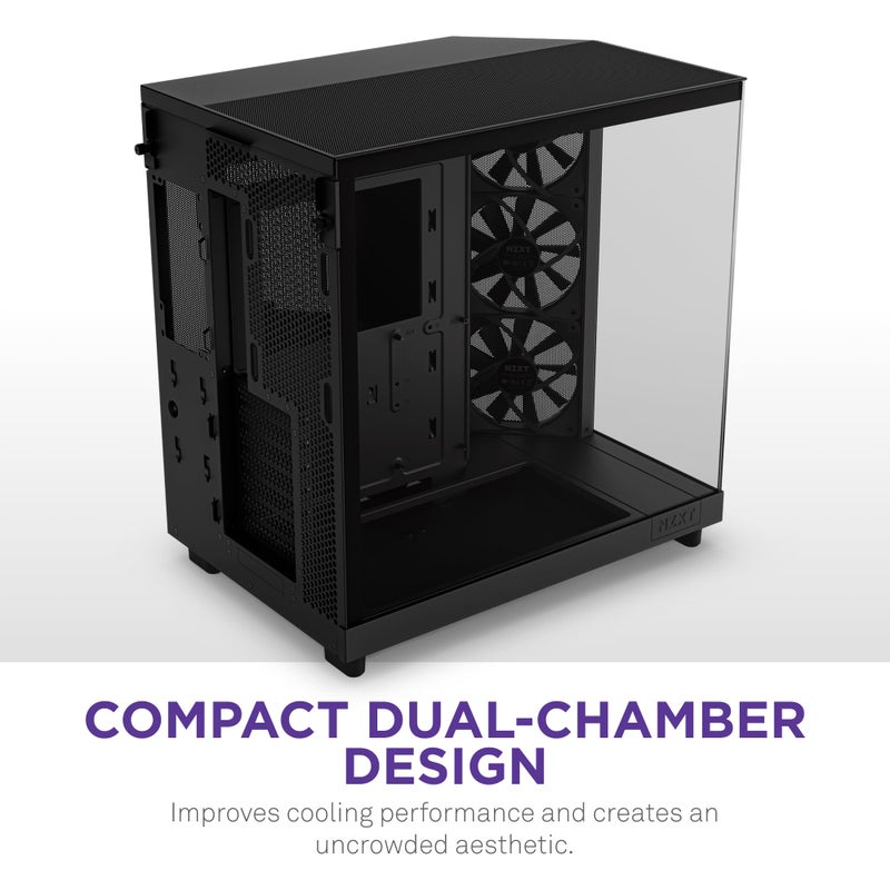 NZXT H6 Flow | CC-H61FB-01 | Compact Dual-Chamber Mid-Tower Airflow Case | Panoramic Glass Panels | High-Performance Airflow Panels | Includes 3 x 120mm Fans | Cable Management | Black - Image 3
