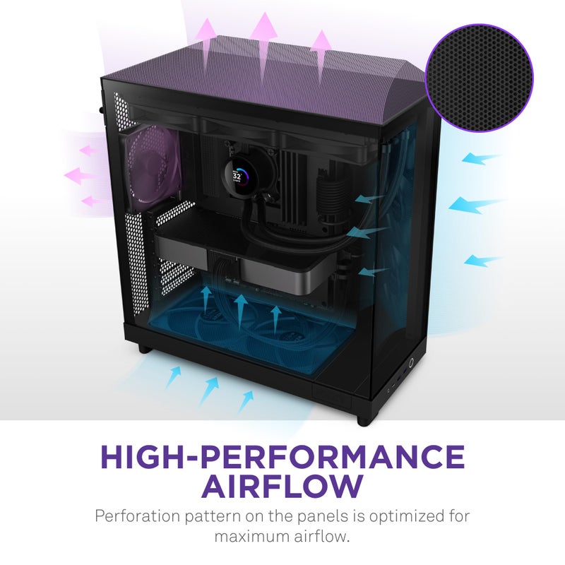 NZXT H6 Flow | CC-H61FB-01 | Compact Dual-Chamber Mid-Tower Airflow Case | Panoramic Glass Panels | High-Performance Airflow Panels | Includes 3 x 120mm Fans | Cable Management | Black - Image 5