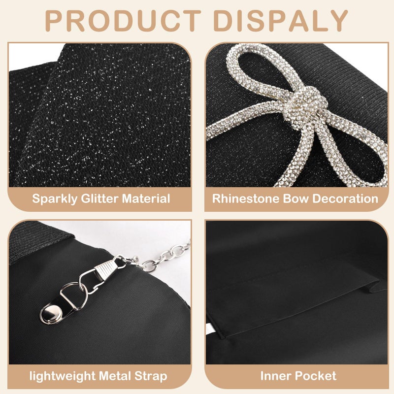PACETAP Bow Evening Bag Sparkly Clutch Purses for Women, Glitter Dressy Clutch Bags for Wedding Party Prom(Black) - Image 5