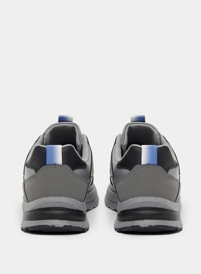 Styli Textured Contrast Panel Lace Up Sneakers