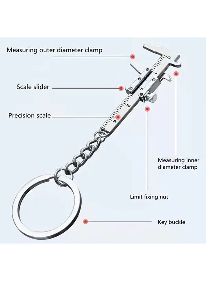 2pcs Silvery Zinc Alloy Miniature Keychain Pendant with Ruler Scale Portable Measuring Tool - Image 5