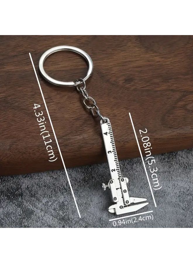2pcs Silvery Zinc Alloy Miniature Keychain Pendant with Ruler Scale Portable Measuring Tool - Image 4