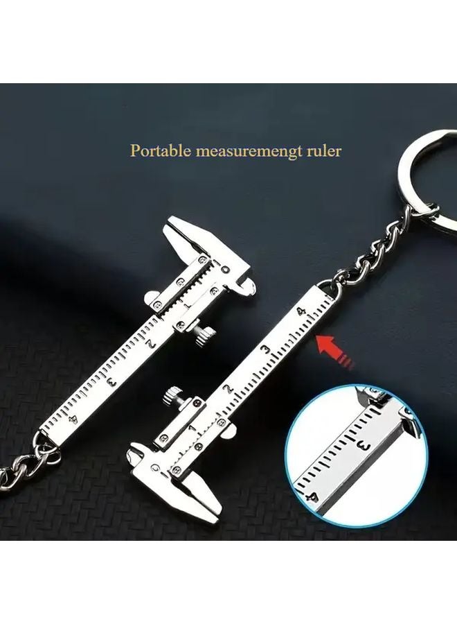 2pcs Silvery Zinc Alloy Miniature Keychain Pendant with Ruler Scale Portable Measuring Tool - Image 1