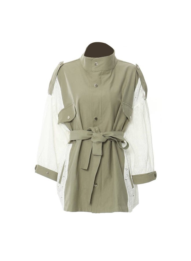 ZAGHOU Lace Patchwork Loose Trench Coat - Image 4