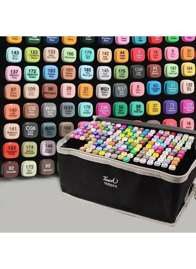 Touch 168 Colors Art Marker Pen Set, Dual Tip Marker Pen with Carrying Bag, Art Supplies for Students, Adults, Artists Drawing, Coloring, Sketching Design  - Image 2