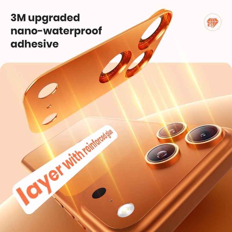 WSKEN for iPhone 17 Pro Camera Lens Protector Diamond Bling - [Not Easy to Fall][Strong Adsorption] Glitter Metal Aluminum Alloy Rear Camera Screen Cover Accessories, Cosmic Orange - Image 3