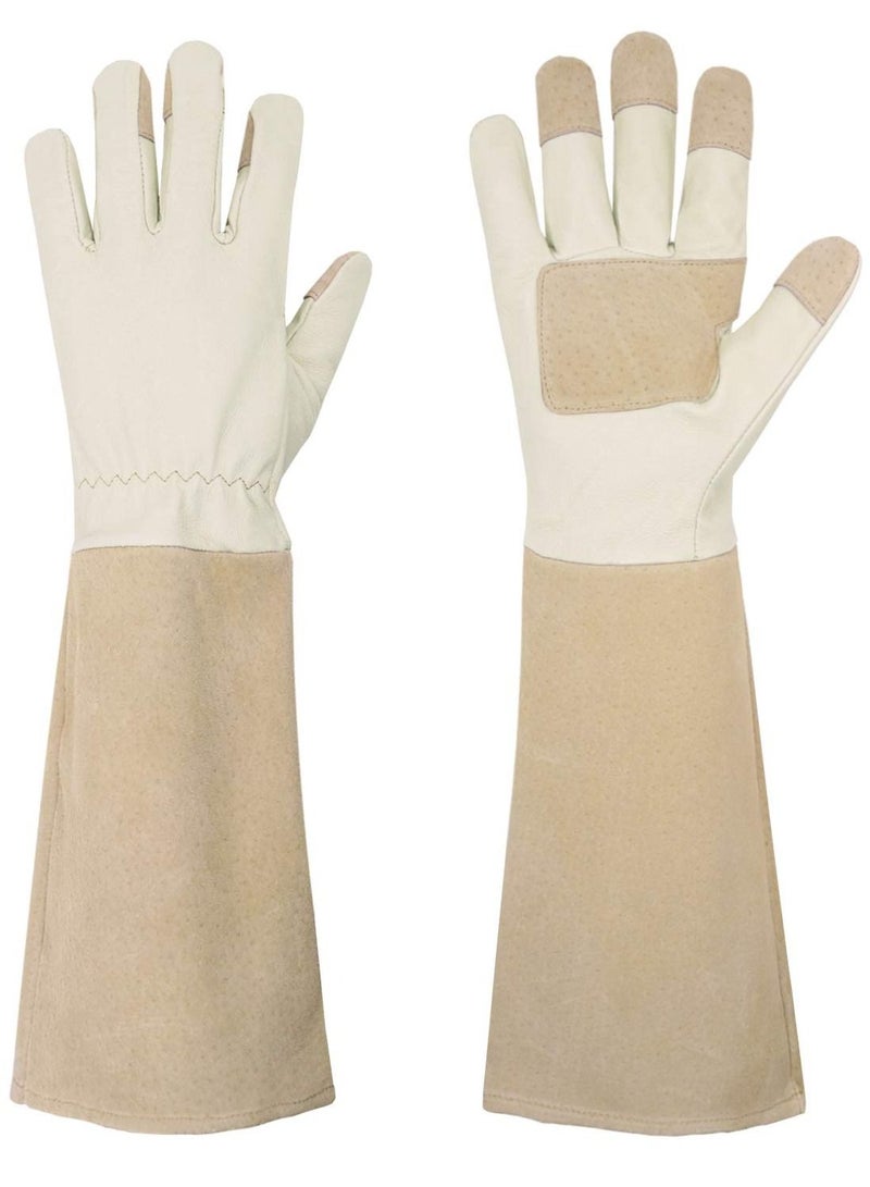 NIBEMINENT Heavy Duty Gardening Gloves, Rose Pruning Gloves for Men & Women, Long Thorn Proof Breathable Leather Gauntlet , Best Garden Gifts Tools Gardener (Large, Beige)  - Image 1