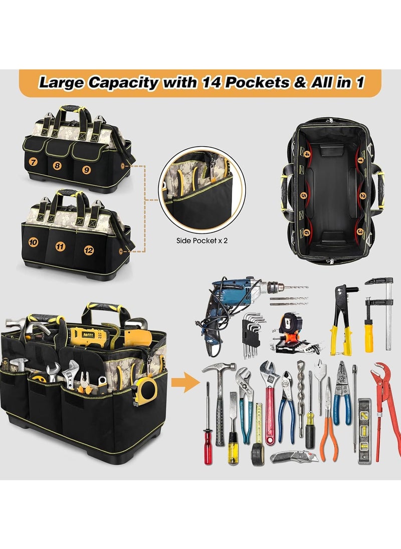 YIM-VIBEHAUS Hard Bottom Electric Tool Bag, 17 inch Tool Bags for Men Heavy Duty, 1680D Open Top Tool Bag Large, Electrical Mechanic Wide Mouth Tool Bag, Waterproof Molded Base, Rubber Handle, Multi Pocket  - Image 2