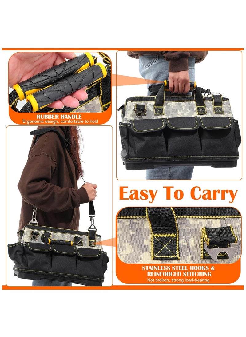 YIM-VIBEHAUS Hard Bottom Electric Tool Bag, 17 inch Tool Bags for Men Heavy Duty, 1680D Open Top Tool Bag Large, Electrical Mechanic Wide Mouth Tool Bag, Waterproof Molded Base, Rubber Handle, Multi Pocket  - Image 4
