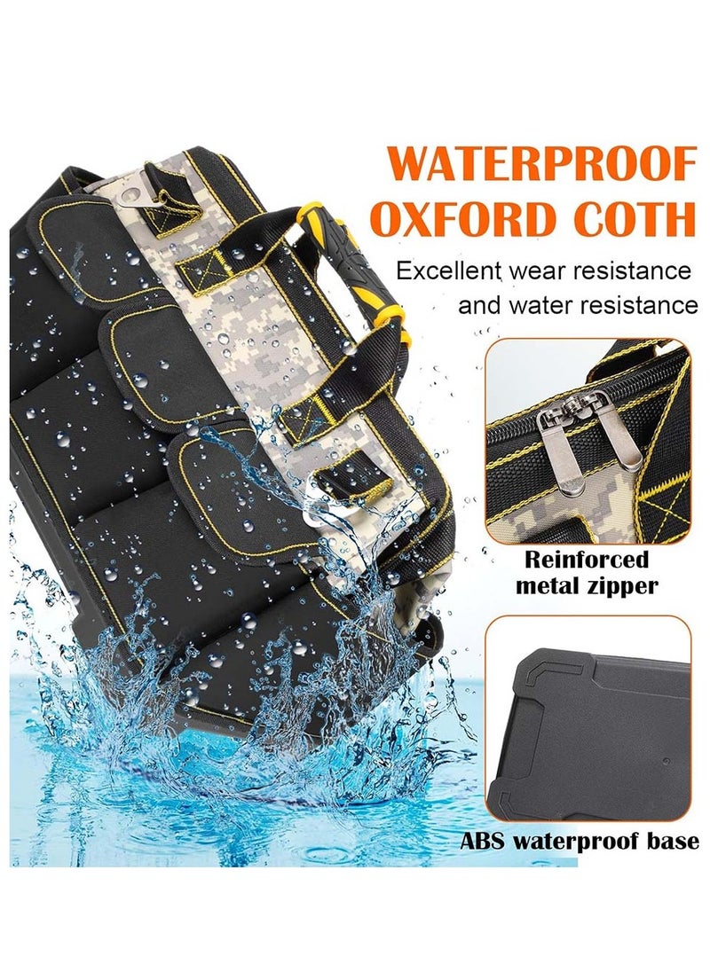 YIM-VIBEHAUS Hard Bottom Electric Tool Bag, 17 inch Tool Bags for Men Heavy Duty, 1680D Open Top Tool Bag Large, Electrical Mechanic Wide Mouth Tool Bag, Waterproof Molded Base, Rubber Handle, Multi Pocket  - Image 3