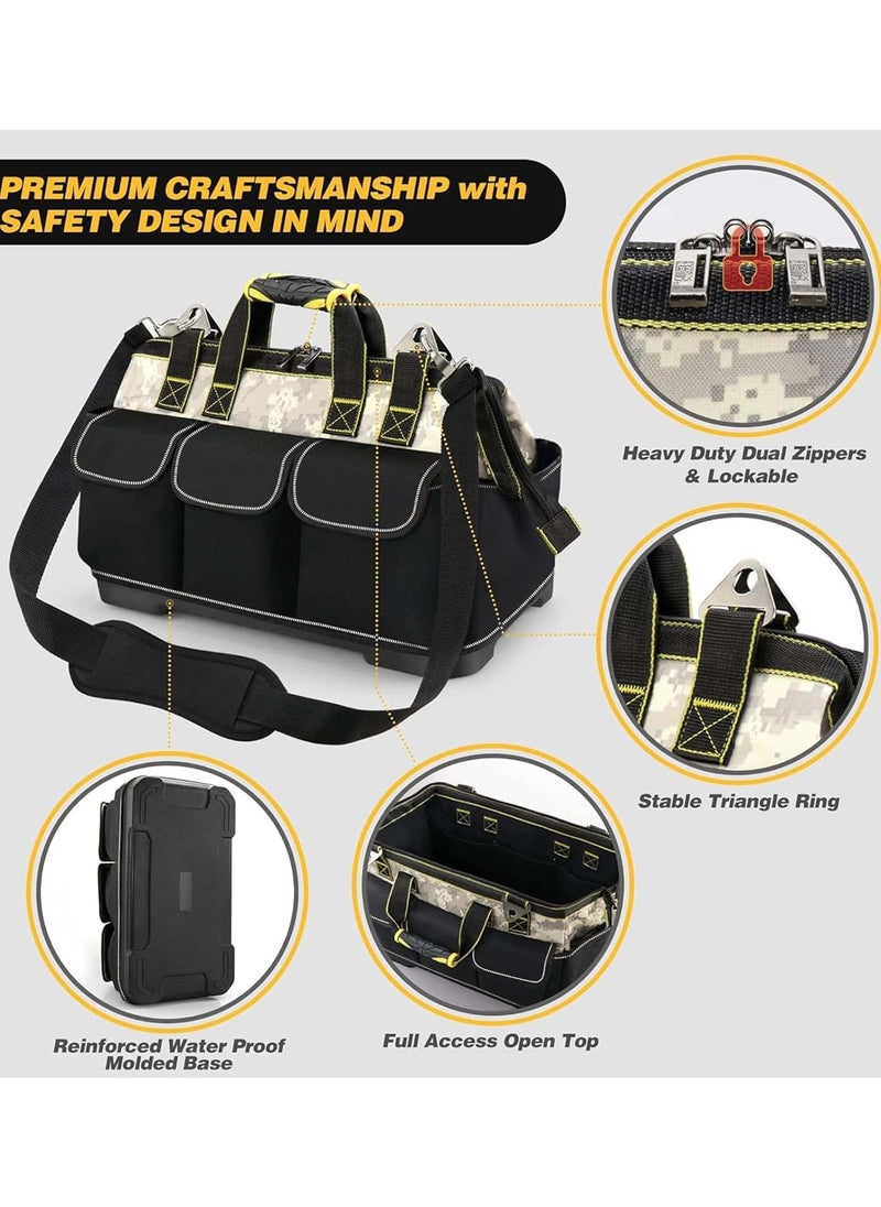 YIM-VIBEHAUS Hard Bottom Electric Tool Bag, 17 inch Tool Bags for Men Heavy Duty, 1680D Open Top Tool Bag Large, Electrical Mechanic Wide Mouth Tool Bag, Waterproof Molded Base, Rubber Handle, Multi Pocket  - Image 5