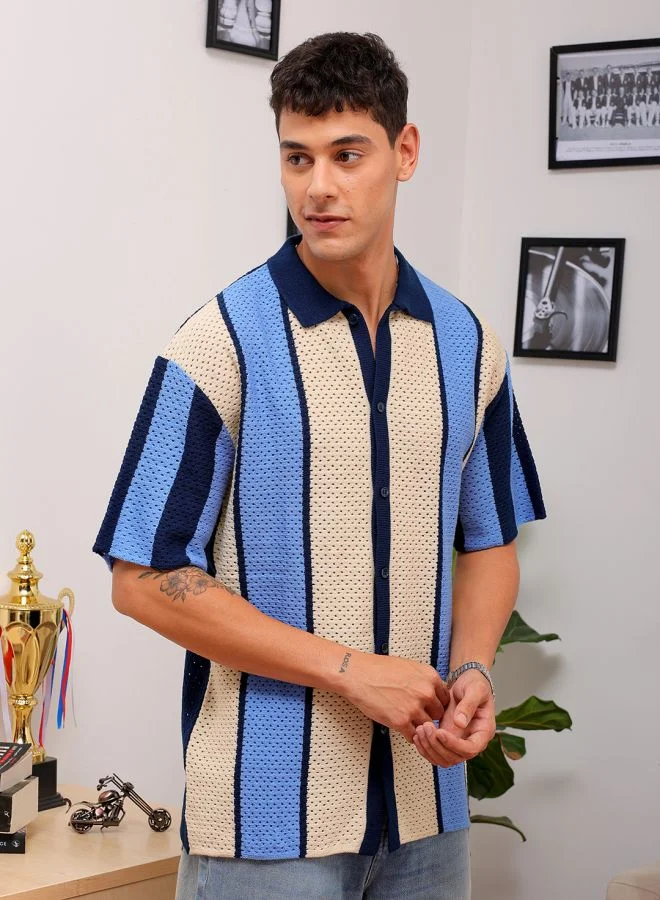 The Indian Garage Co Men Relaxed Fit Striped Half Sleeves Regular collar Casual Shirt