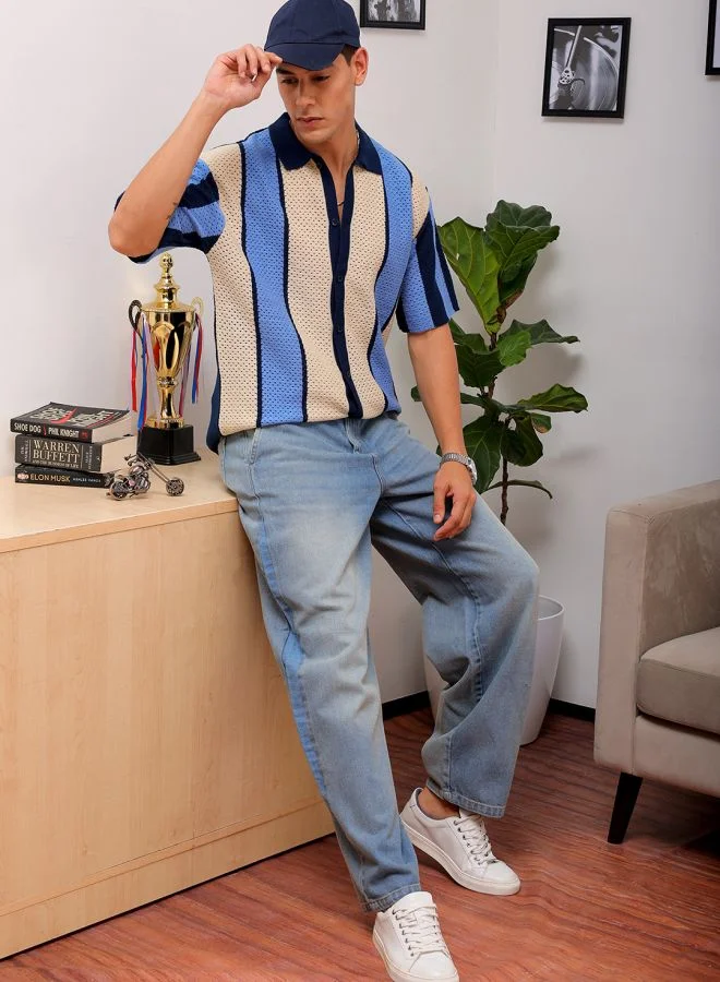 The Indian Garage Co Men Relaxed Fit Striped Half Sleeves Regular collar Casual Shirt