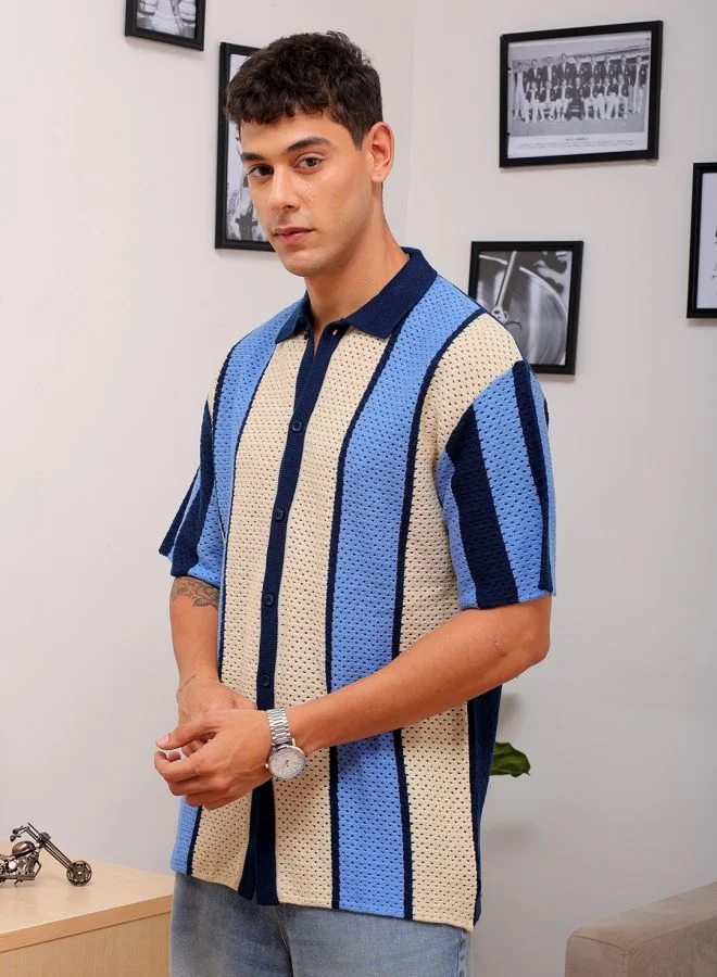 The Indian Garage Co Men Relaxed Fit Striped Half Sleeves Regular collar Casual Shirt