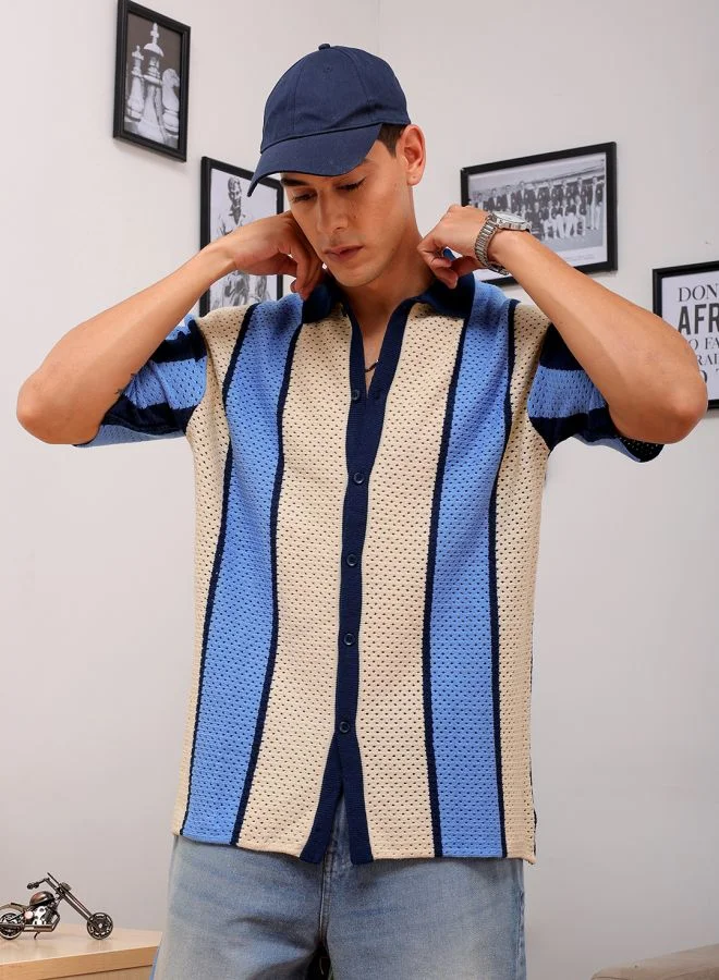 The Indian Garage Co Men Relaxed Fit Striped Half Sleeves Regular collar Casual Shirt